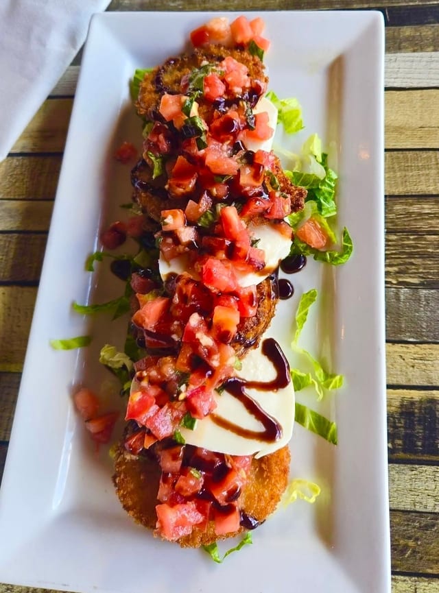 Fried Green Caprese (v).